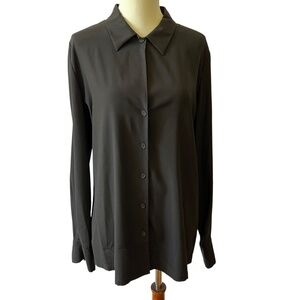 DANA BUCHMAN SILK BUTTON UP BLOUSE 12 SHIMMERY HOLIDAY CAREER MINIMALIST CHIC